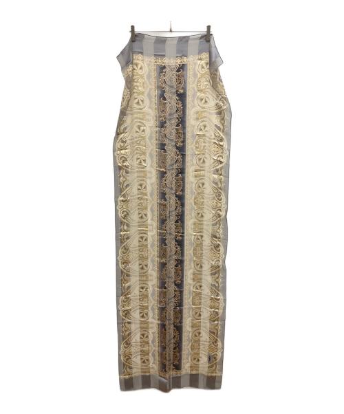 Yves Saint Laurent（イヴサンローラン）Yves Saint Laurent (イヴサンローラン) シルクスカーフ ライトグレー×ネイビーの古着・服飾アイテム