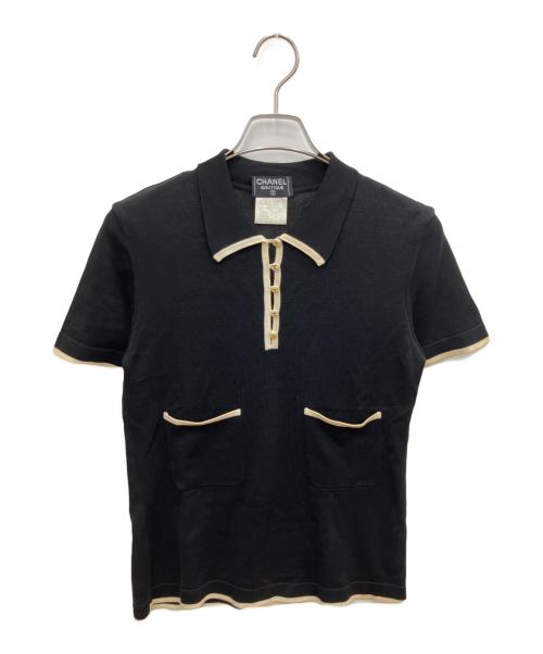 CHANEL（シャネル）CHANEL (シャネル) ポロシャツ ブラック×ベージュ サイズ:38の古着・服飾アイテム