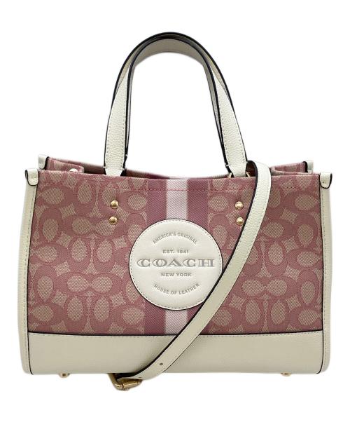 COACH（コーチ）COACH (コーチ) シグネチャー　デンプシーキャリーオール2way ショルダーバッグ ピンク×ホワイトの古着・服飾アイテム