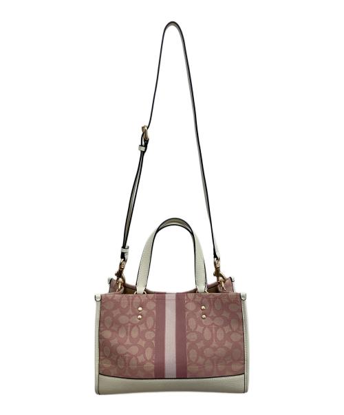 COACH（コーチ）COACH (コーチ) シグネチャー　デンプシーキャリーオール2way ショルダーバッグ ピンク×ホワイトの古着・服飾アイテム