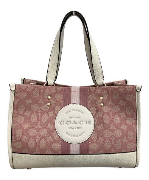 COACH（コーチ）COACH (コーチ) シグネチャー　デンプシーキャリーオール2way ショルダーバッグ ピンク×ホワイトの古着・服飾アイテム