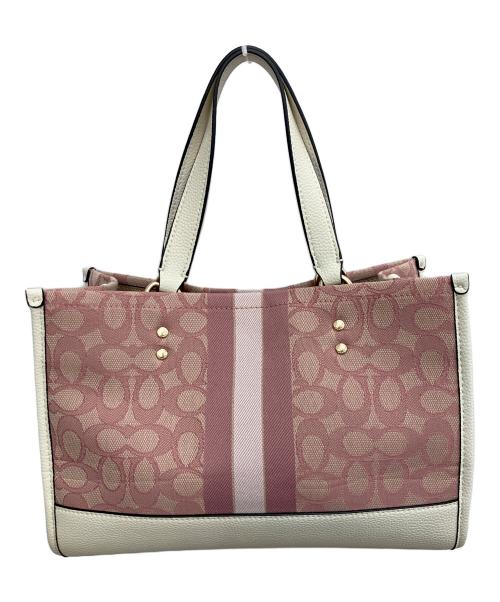 COACH（コーチ）COACH (コーチ) シグネチャー　デンプシーキャリーオール2way ショルダーバッグ ピンク×ホワイトの古着・服飾アイテム