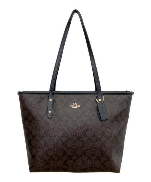 COACH（コーチ）COACH (コーチ) シティジップトップトート ブラウン×ブラックの古着・服飾アイテム