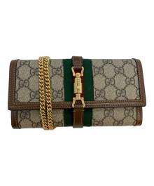 GUCCI（グッチ）の古着「GG チェーンショルダーウォレットバッグ　二つ折り財布」｜ブラウン