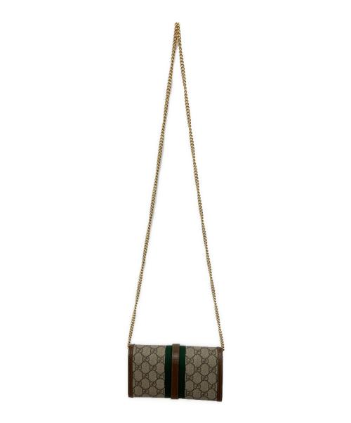 GUCCI（グッチ）GUCCI (グッチ) GG チェーンショルダーウォレットバッグ　二つ折り財布 ブラウンの古着・服飾アイテム