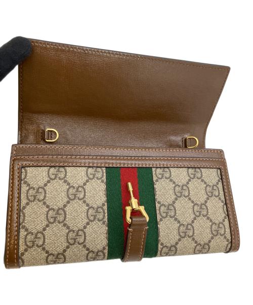 GUCCI（グッチ）GUCCI (グッチ) GG チェーンショルダーウォレットバッグ　二つ折り財布 ブラウンの古着・服飾アイテム