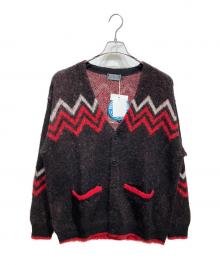 Hysteric Glamour（ヒステリックグラマー）の古着「SPEAK NO EVIL ジャガードカーディガン　厚手カーディガン」｜ブラック×レッド