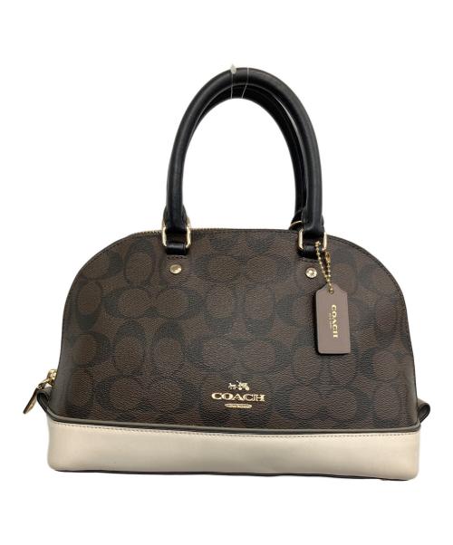 COACH（コーチ）COACH (コーチ) シグネチャー　ミニ シエラ サッチェル ブラウン×アイボリーの古着・服飾アイテム