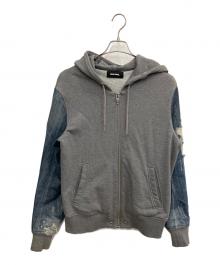 DIESEL（ディーゼル）の古着「デニム生地切替ジップアップパーカー」｜グレー×ブルー