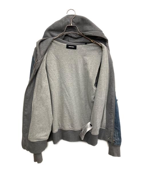 DIESEL（ディーゼル）DIESEL (ディーゼル) デニム生地切替ジップアップパーカー グレー×ブルー サイズ:SIZE Lの古着・服飾アイテム