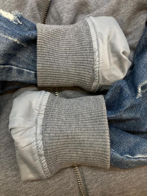 DIESEL（ディーゼル）DIESEL (ディーゼル) デニム生地切替ジップアップパーカー グレー×ブルー サイズ:SIZE Lの古着・服飾アイテム