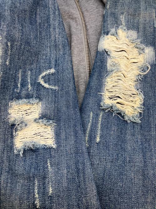DIESEL（ディーゼル）DIESEL (ディーゼル) デニム生地切替ジップアップパーカー グレー×ブルー サイズ:SIZE Lの古着・服飾アイテム