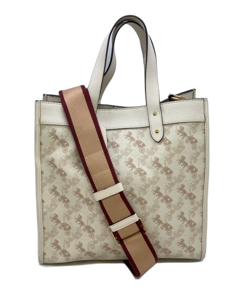 COACH（コーチ）COACH (コーチ) フィールドトート ホース アンド キャリッジ プリント2WAYトートバッグ アイボリー×ベージュの古着・服飾アイテム