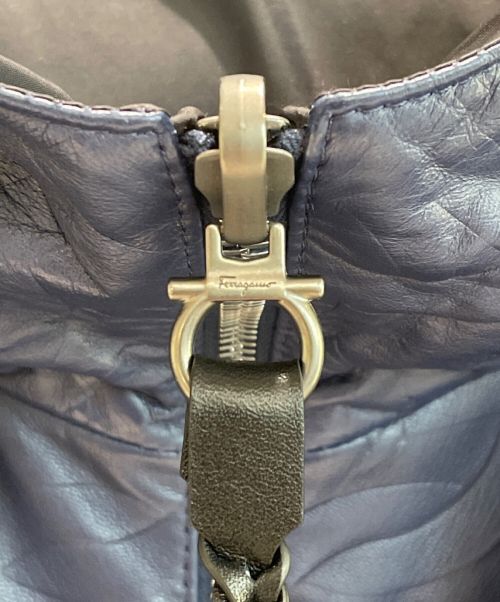 Salvatore Ferragamo（サルヴァトーレ フェラガモ）Salvatore Ferragamo (サルヴァトーレ フェラガモ) レザージャケット ネイビー サイズ:48の古着・服飾アイテム