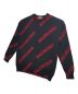 BALENCIAGA (バレンシアガ) 総柄BALENCIAGAスラッシュロゴ付クルーネックニット ブラック×レッド サイズ:XS：35800円