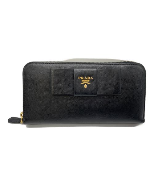PRADA（プラダ）PRADA (プラダ) リボンラウンドファスナー長財布 ブラックの古着・服飾アイテム