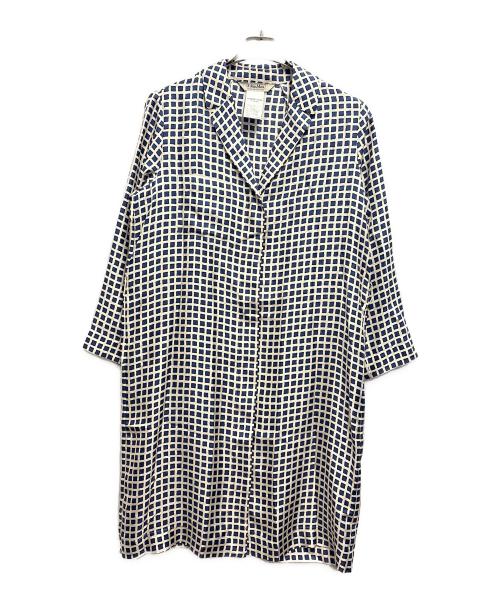 MaxMara（マックスマーラ）MaxMara (マックスマーラ) 総柄シャツワンピース アイボリー×ネイビー サイズ:Mの古着・服飾アイテム