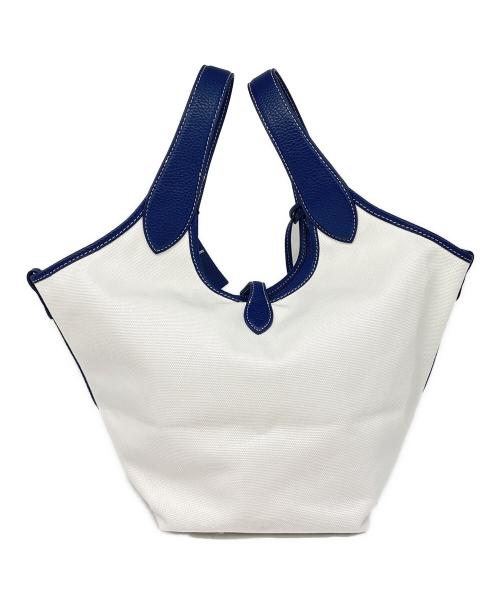 POLO RALPH LAUREN（ポロ・ラルフローレン）POLO RALPH LAUREN (ポロ・ラルフローレン) キャンバストートバッグ ホワイト×ネイビーの古着・服飾アイテム