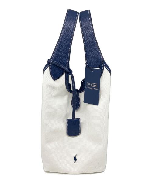 POLO RALPH LAUREN（ポロ・ラルフローレン）POLO RALPH LAUREN (ポロ・ラルフローレン) キャンバストートバッグ ホワイト×ネイビーの古着・服飾アイテム