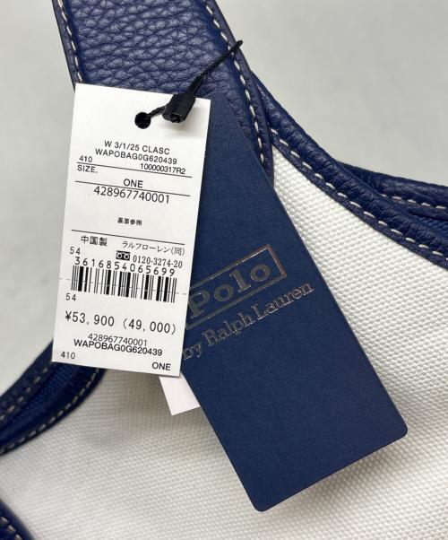 POLO RALPH LAUREN（ポロ・ラルフローレン）POLO RALPH LAUREN (ポロ・ラルフローレン) キャンバストートバッグ ホワイト×ネイビーの古着・服飾アイテム