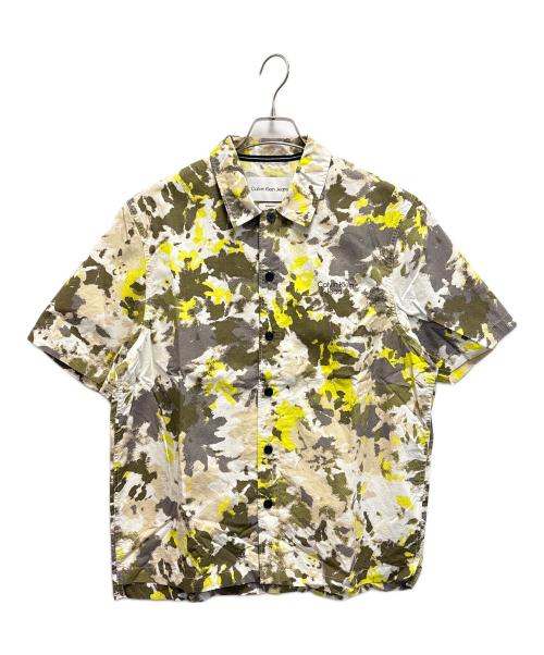 Calvin Klein（カルバンクライン）Calvin Klein (カルバンクライン) ショートスリーブシャツ ベージュ×イエロー サイズ:Mの古着・服飾アイテム