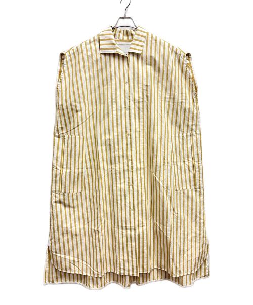 ticca（ティッカ）ticca (ティッカ) ストライプリネン混ノースリーブワンピース ホワイト×イエロー サイズ:FREEの古着・服飾アイテム