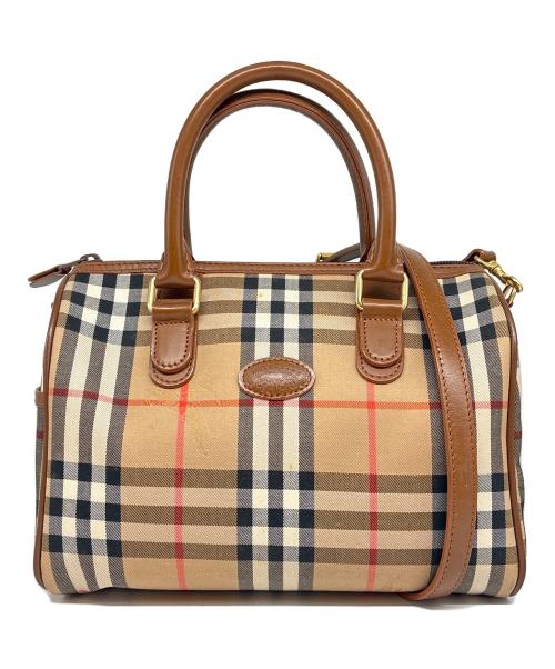 Burberry's（バーバリー）Burberry's (バーバリーズ) ミニボストンバッグ ブラウン×ブラック×レッドの古着・服飾アイテム