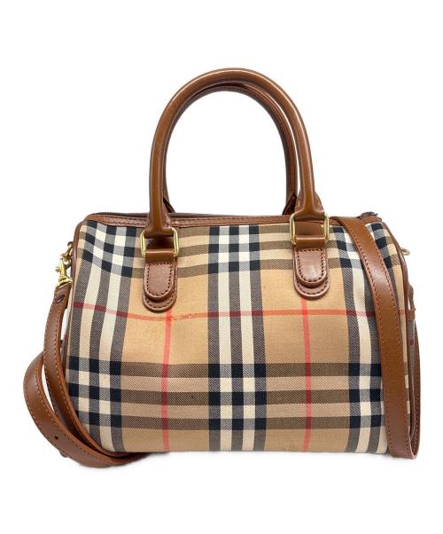 Burberry's（バーバリー）Burberry's (バーバリーズ) ミニボストンバッグ ブラウン×ブラック×レッドの古着・服飾アイテム