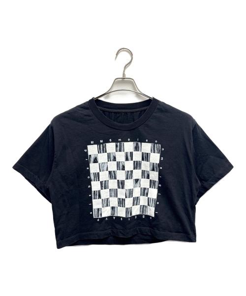 MM6 Maison Margiela（エムエムシックスメゾンマルジェラ）MM6 Maison Margiela (エムエムシックスメゾンマルジェラ) クロップドTシャツ / CHECKERS PRINTED SHORT TEE ブラック サイズ:Sの古着・服飾アイテム
