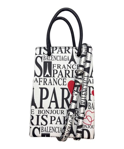 BALENCIAGA（バレンシアガ）BALENCIAGA (バレンシアガ) ショッピングフォンホルダー / ボンジュールパリ ホワイトの古着・服飾アイテム