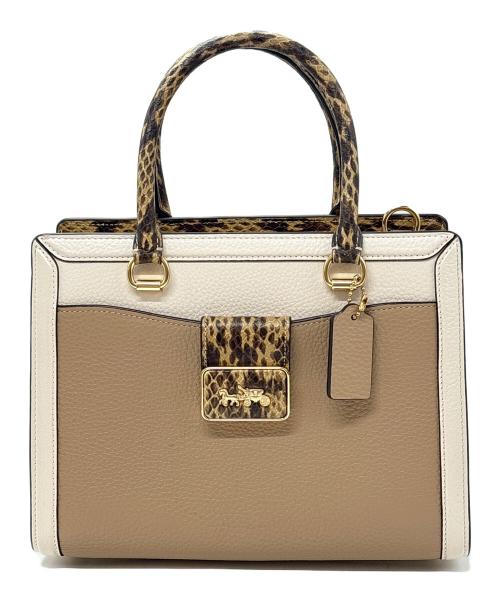 COACH（コーチ）COACH (コーチ) 2WAYショルダーバッグ / グレース キャリーオール ブラウン×ホワイトの古着・服飾アイテム