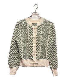 Ameri（アメリ）の古着「UND HERRINGBONJACQUARD KNIT CARDIGAN」｜ベージュ