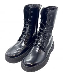 TOD'S（トッズ）の古着「シャイニーレザーレースアップコンバットブーツ」｜ブラック