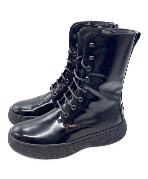 TOD'S（トッズ）TOD'S (トッズ) シャイニーレザーレースアップコンバットブーツ ブラック サイズ:37の古着・服飾アイテム