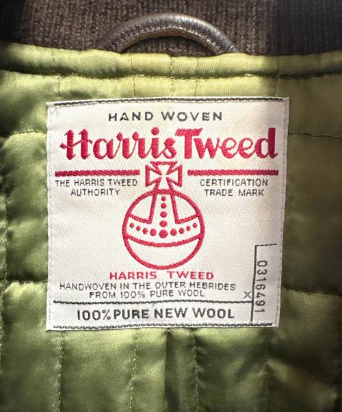 PAUL SMITH（ポールスミス）PAUL SMITH (ポールスミス) Harris Tweed (ハリスツイード) 袖レザー切替スタジャン ブラウン×グリーン サイズ:Mの古着・服飾アイテム