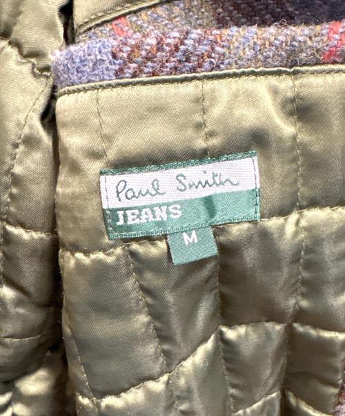 PAUL SMITH（ポールスミス）PAUL SMITH (ポールスミス) Harris Tweed (ハリスツイード) 袖レザー切替スタジャン ブラウン×グリーン サイズ:Mの古着・服飾アイテム