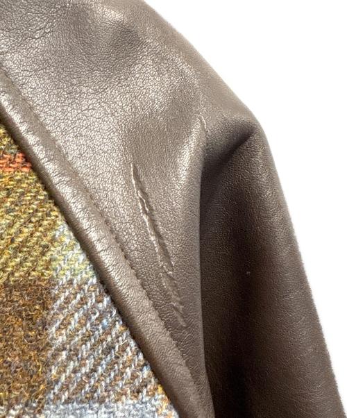 PAUL SMITH（ポールスミス）PAUL SMITH (ポールスミス) Harris Tweed (ハリスツイード) 袖レザー切替スタジャン ブラウン×グリーン サイズ:Mの古着・服飾アイテム
