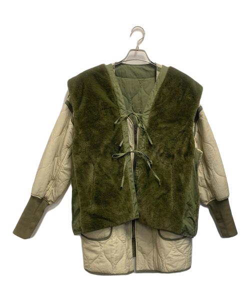 KASTANE（カスタネ）KASTANE (カスタネ) キルティングコート ベージュ×グリーン サイズ:FREEの古着・服飾アイテム