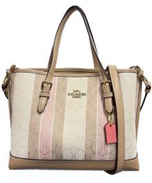 COACH（コーチ）の古着「ショルダーバッグ / モリー トート 25 シグネチャー ジャカード ウィズ ストライプ」｜ベージュ