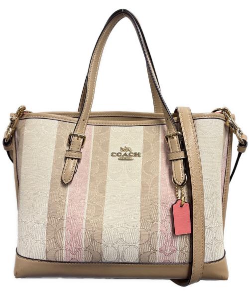COACH（コーチ）COACH (コーチ) ショルダーバッグ / モリー トート 25 シグネチャー ジャカード ウィズ ストライプ ベージュの古着・服飾アイテム