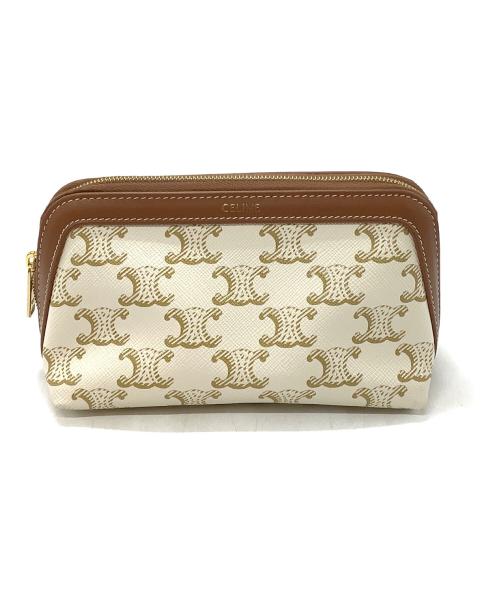 CELINE（セリーヌ）CELINE (セリーヌ) スモールコスメティックポーチ ブラウン×ホワイトの古着・服飾アイテム