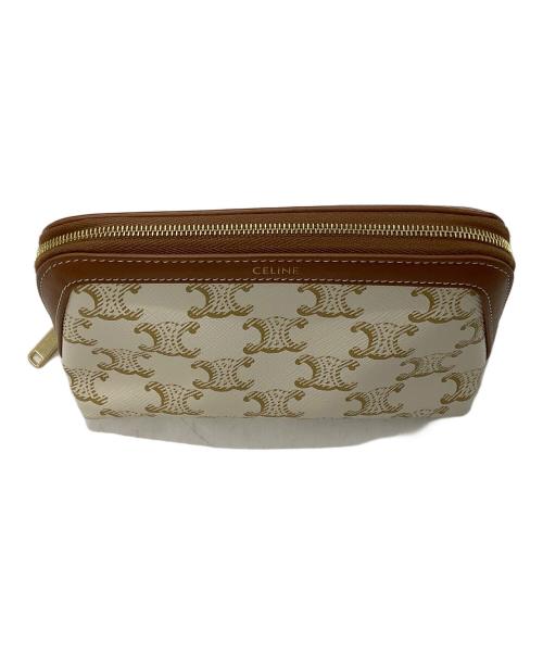 CELINE（セリーヌ）CELINE (セリーヌ) スモールコスメティックポーチ ブラウン×ホワイトの古着・服飾アイテム