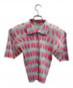 PLEATS PLEASEプリーツプリーズ）の古着「半袖シャツ」｜ブルー×ピンク