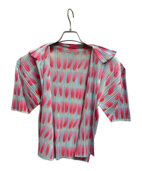 PLEATS PLEASE（プリーツプリーズ）PLEATS PLEASE (プリーツプリーズ) 半袖シャツ ブルー×ピンク サイズ:サイズ　4の古着・服飾アイテム