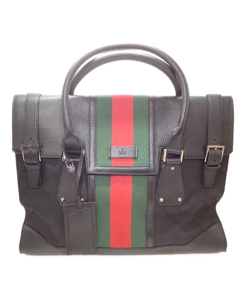 GUCCI（グッチ）GUCCI (グッチ) レザーボストンバッグ ブラックの古着・服飾アイテム
