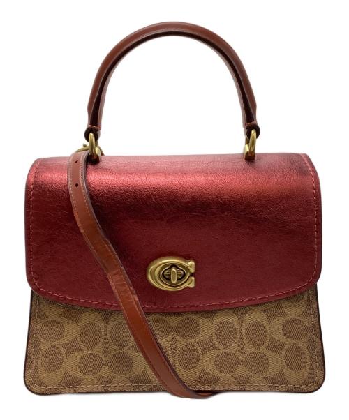 COACH（コーチ）COACH (コーチ) チェーンショルダーバッグ レッド×ブラウンの古着・服飾アイテム