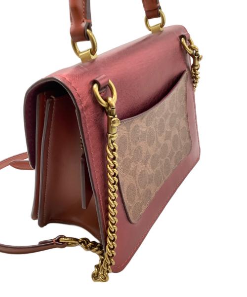 COACH（コーチ）COACH (コーチ) チェーンショルダーバッグ レッド×ブラウンの古着・服飾アイテム