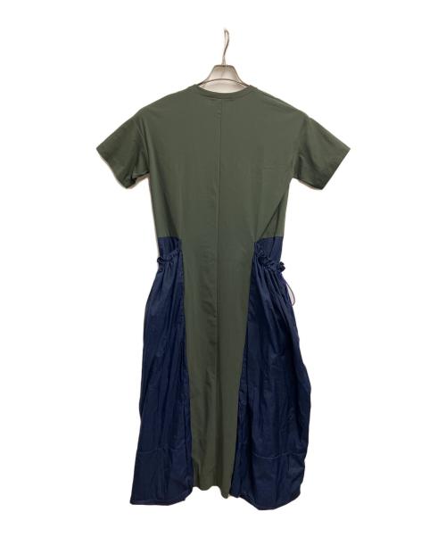 UN3D.（アンスリード）UN3D. (アンスリード) サイドギャザーポケットワンピース グリーン×ネイビー サイズ:SIZE 38の古着・服飾アイテム