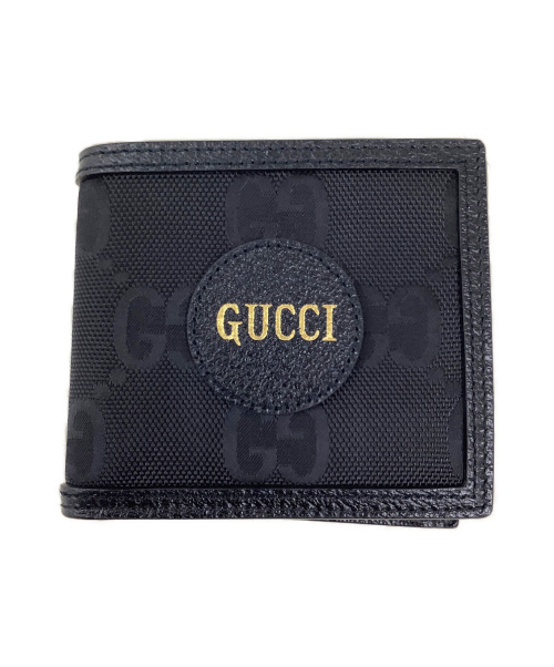 GUCCI（グッチ）GUCCI (グッチ) ロゴ2つ折り財布 ブラック 625574  再生ナイロン・レザー 496334の古着・服飾アイテム