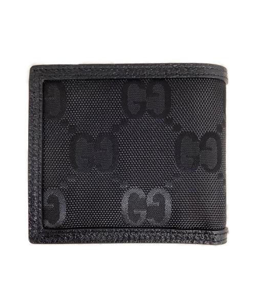 GUCCI（グッチ）GUCCI (グッチ) ロゴ2つ折り財布 ブラック 625574  再生ナイロン・レザー 496334の古着・服飾アイテム